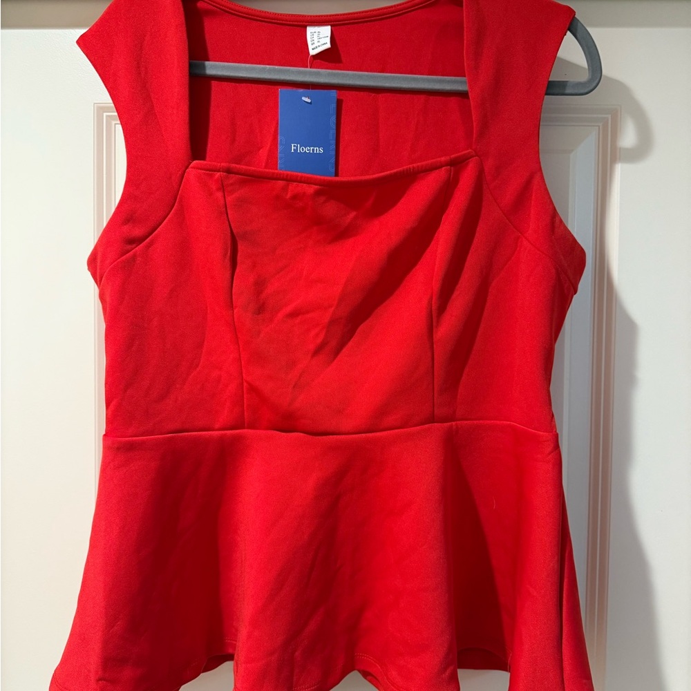 Floerns Women's Red Sleeveless Peplum Top